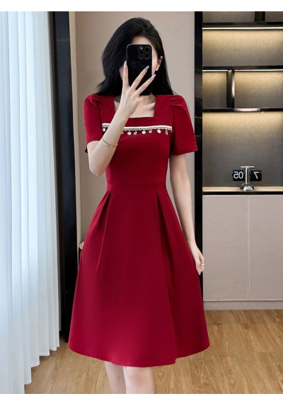 dress merah wanita korea import D8540