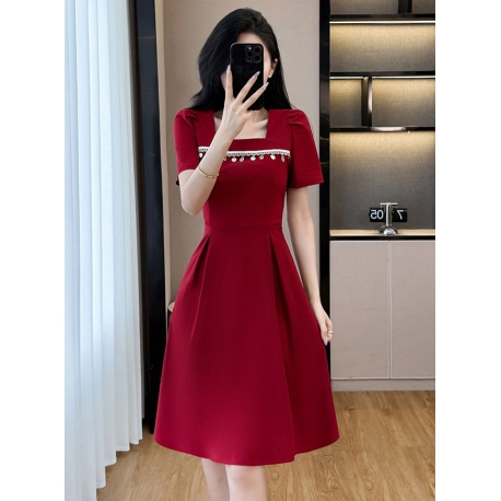 dress merah wanita korea import D8540