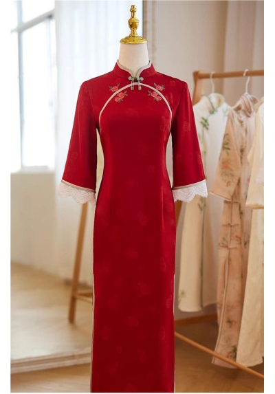 dress cheongsam merah import D8480