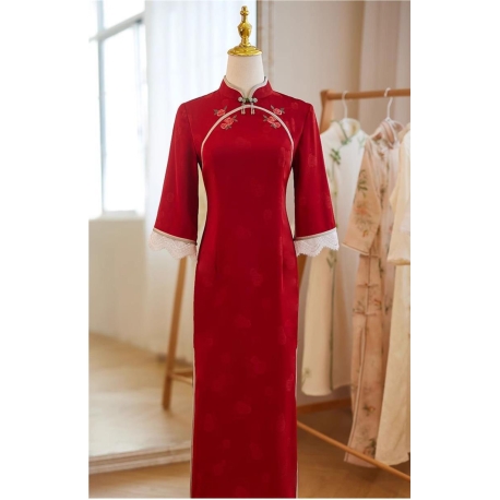 dress cheongsam merah import D8480