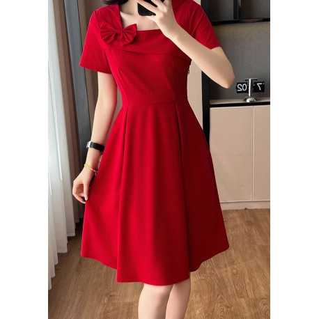 dress merah wanita korea import D8543