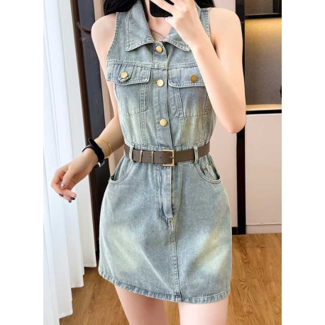 dress denim  wanita korea import D8546