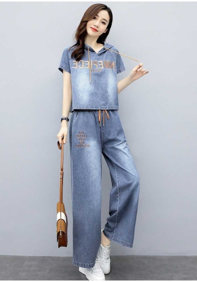 setelan denim wanita korea import D8354