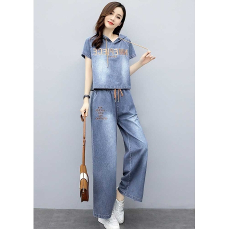 setelan denim wanita korea import D8354