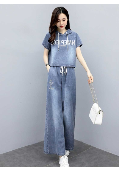 setelan denim wanita korea import D8354