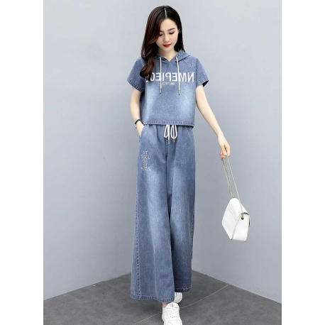 setelan denim wanita korea import D8354