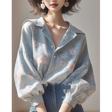 Kemeja wanita lengan panjang import T8944