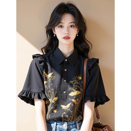 Kemeja wanita lengan pendek import T8941