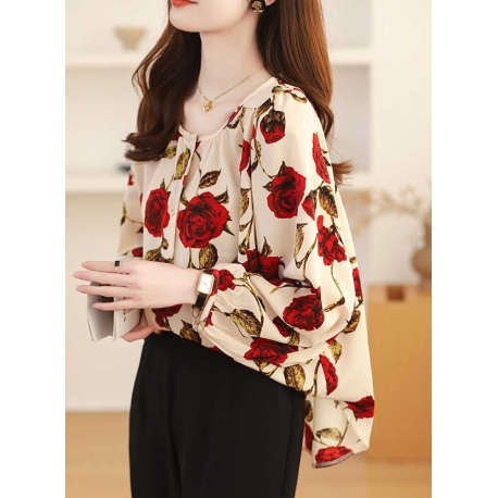 blouse  wanita korea motif bunga T8953