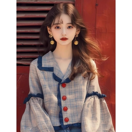 blouse  wanita korea lengan panjang T8954