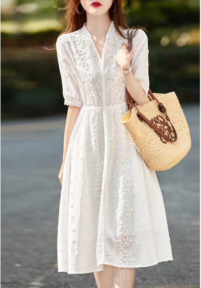 midi dress putih wanita korea import D8584