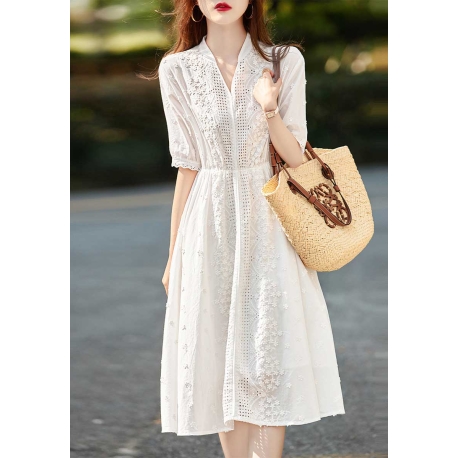midi dress putih wanita korea import D8584