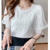 blouse brukat putih wanita korea import T8982