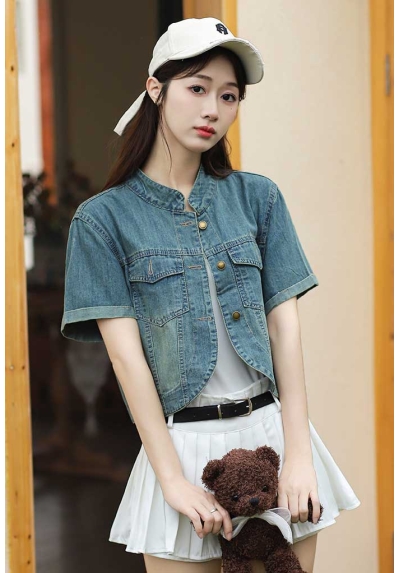 jaket denim lengan pendek import T8985
