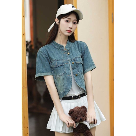 jaket denim lengan pendek import T8985