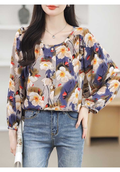 blouse  wanita korea motif bunga T8953