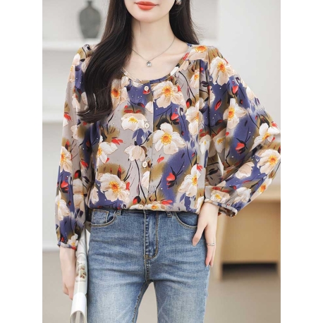 blouse  wanita korea motif bunga T8953