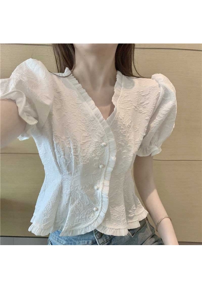 blouse putih wanita korea import T8994