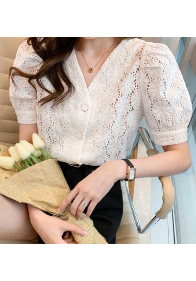 blouse putih wanita korea import T8997