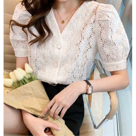 blouse putih wanita korea import T8994