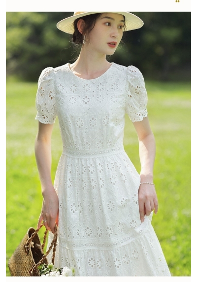 midi dress putih wanita korea import D8594