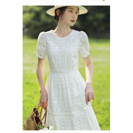 midi dress putih wanita korea import D8594