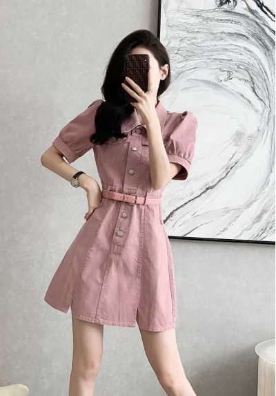 dress denim import lengan pendek d8601