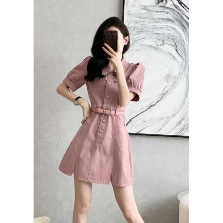dress denim import lengan pendek d8601