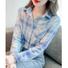 atasan kemeja kerja wanita korea motif kotak kotak T9018