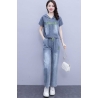 setelan denim wanita korea import D8604