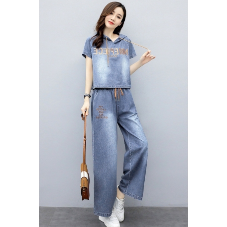 setelan denim wanita korea import D8354