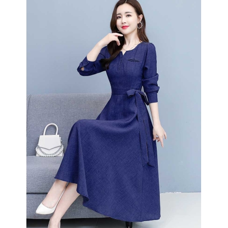 long dress wanita korea import lengan panjang D8607