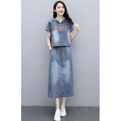 setelan denim wanita korea import D8604