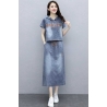 setelan rok denim wanita korea import D8612
