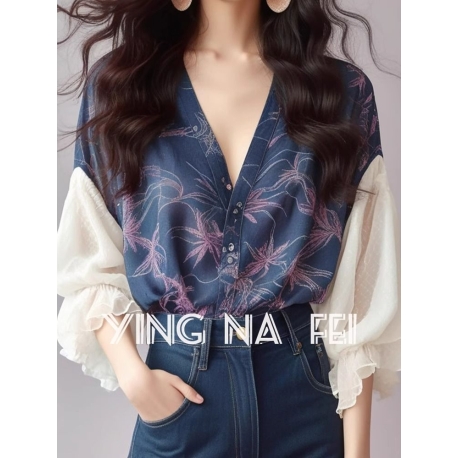 blouse wanita  lengan panjang import T9012
