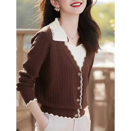 blouse  rajut lengan panjang wanita korea import T9007