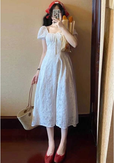 dress wanita korea import putih D8428