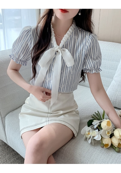 blouse wanita korea import kerah pita T9036