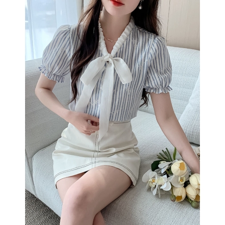 blouse wanita korea import kerah pita T9036