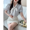 blouse wanita korea import kerah pita T9037