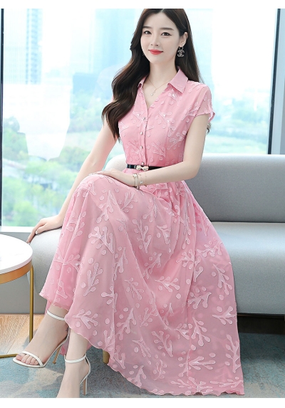 long dress wanita korea import lengan pendek D8624
