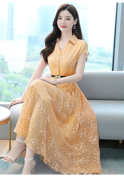 long dress wanita korea import lengan pendek D8624