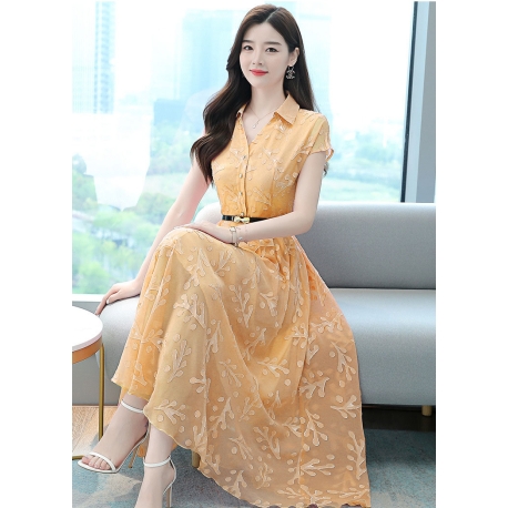 long dress wanita korea import lengan pendek D8624