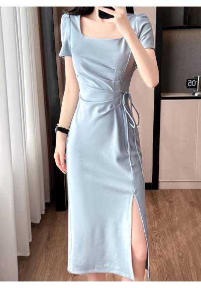 Midi dress wanita korea import D8629