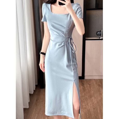 Midi dress pink wanita korea import D8492