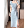 Midi dress wanita korea import D8629