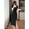 Midi dress wanita korea import D8630