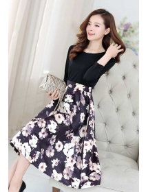 midi dress motif bunga D2764