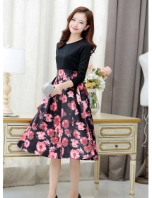 midi dress motif bunga D2765