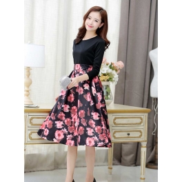 midi dress motif bunga D2765